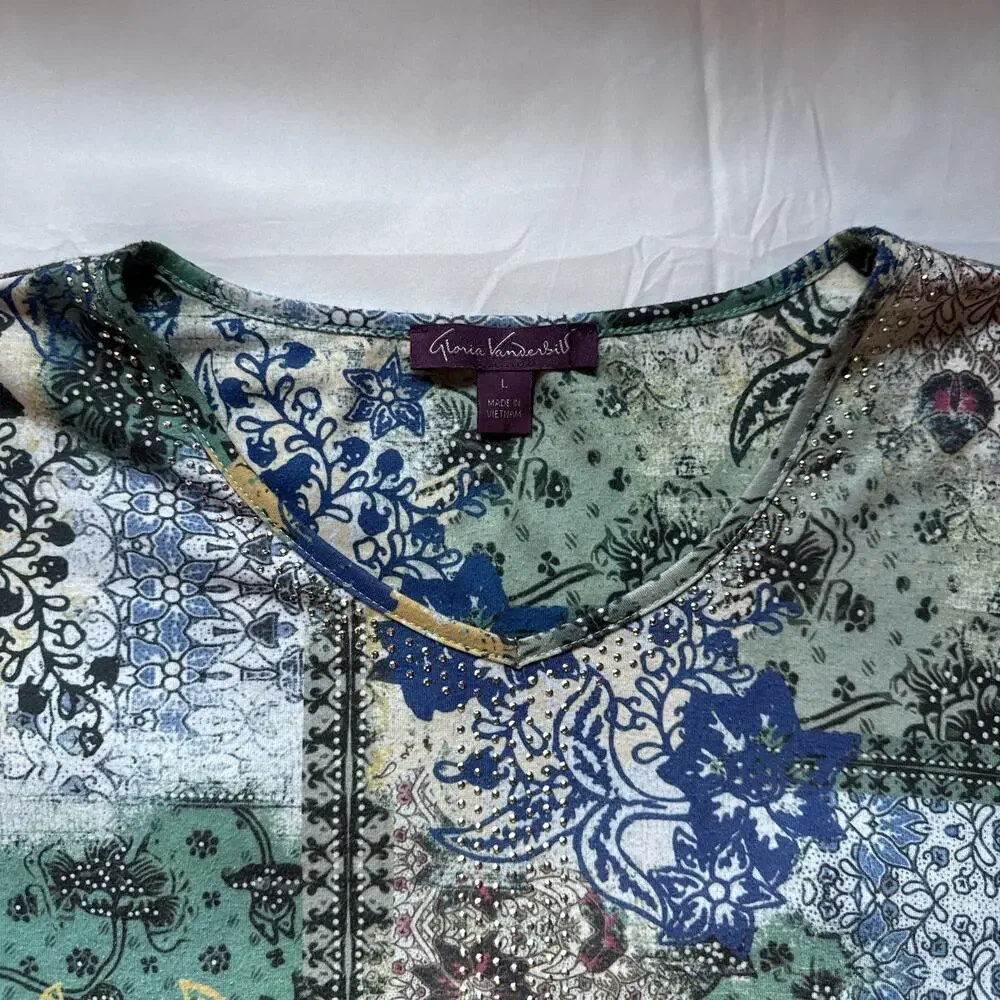 Gloria Vanderbilt Floral Top Womens Large Boho Chic Grunge Fairy Y2K Vibes - Picture 2 of 7